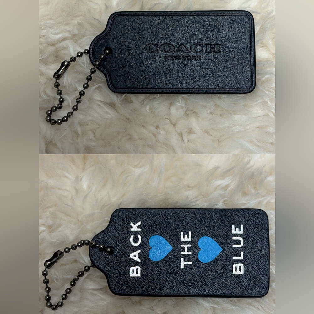 COACH Black Leather Logo Tag Keychain